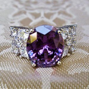 Women Ring Sapphire Tanzanite Silver Size 8